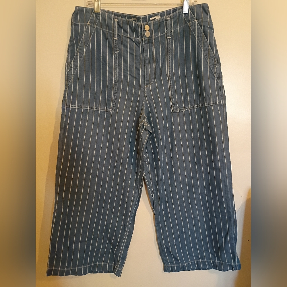 Lucky 7 Women's Striped Wide Leg  Cropped Pants Sz 12‎